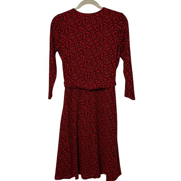 Lands End Size Small Tall Red and Black Faux Wrap Dress - Picture 5 of 8